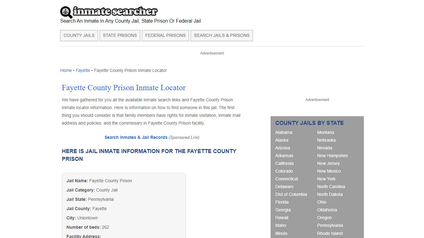 Fayette County Prison Inmate Locator - Inmate Searcher
